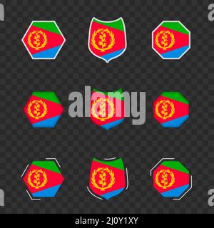 National symbols of Eritrea on a dark transparent background, vector flags of Eritrea. Vector illustration. Stock Vector