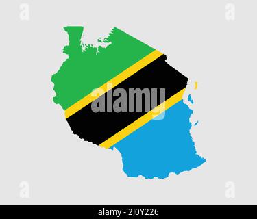 Tanzania Flag Map. Map of the United Republic of Tanzania with the Tanzanian country banner. Vector Illustration. Stock Vector