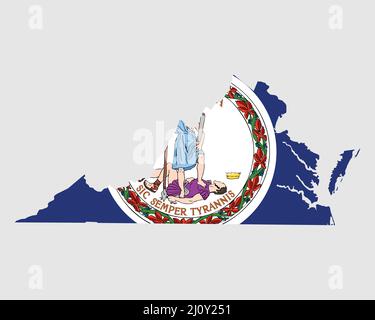 Virginia Map Flag. Map of VA, USA with the state flag. United States, America, American, United States of America, US State Banner. Vector illustratio Stock Vector