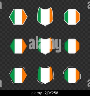 National symbols of Ireland on a dark transparent background, vector flags of Ireland. Vector illustration. Stock Vector