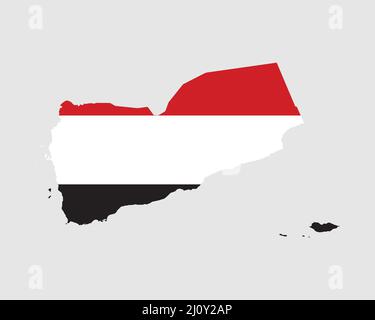 Yemen Flag Map. Map of the Republic of Yemen with the Yemeni country banner. Vector Illustration. Stock Vector