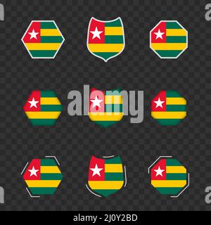 National symbols of Togo on a dark transparent background, vector flags of Togo. Vector illustration. Stock Vector