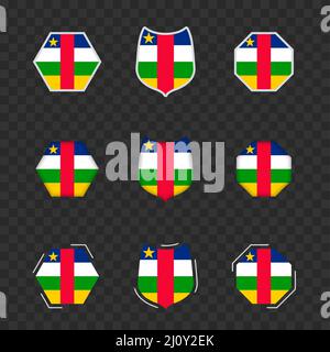 National symbols of Central African Republic on a dark transparent background, vector flags of Central African Republic. Vector illustration. Stock Vector