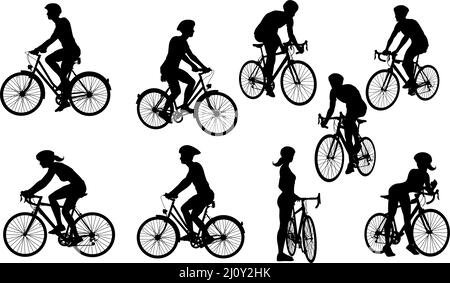 Bike and Bicyclist Silhouettes Set Stock Vector