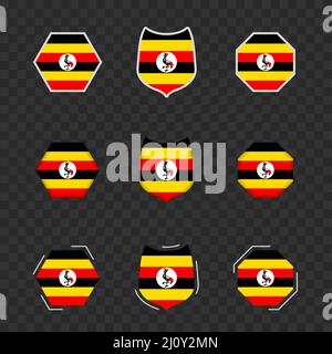 National symbols of Uganda on a dark transparent background, vector flags of Uganda. Vector illustration. Stock Vector