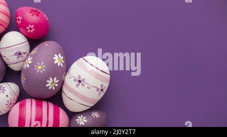 Top view colorful easter eggs. High quality photo Stock Photo