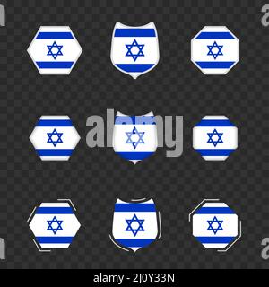 National symbols of Israel on a dark transparent background, vector flags of Israel. Vector illustration. Stock Vector