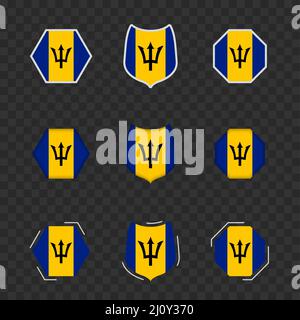 National symbols of Barbados on a dark transparent background, vector flags of Barbados. Vector illustration. Stock Vector