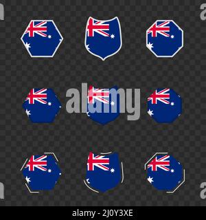 National symbols of Australia on a dark transparent background, vector flags of Australia. Vector illustration. Stock Vector