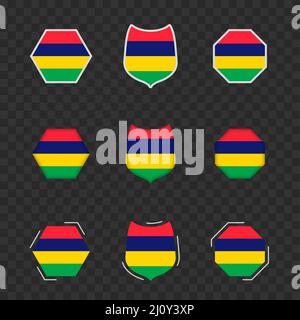 National symbols of Mauritius on a dark transparent background, vector flags of Mauritius. Vector illustration. Stock Vector