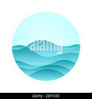 Sea waves with turquoise gradient in circle Stock Vector