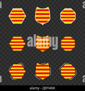 National symbols of Catalonia on a dark transparent background, vector flags of Catalonia. Vector illustration. Stock Vector