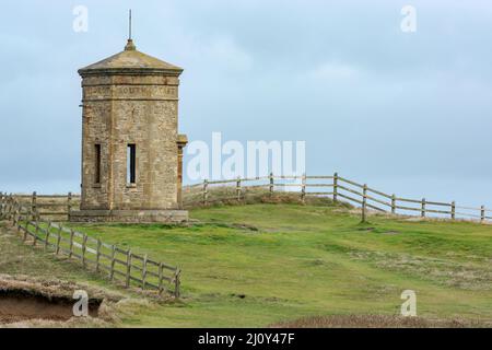 BUDE, CORNWALL, UK - AUGUST 15 : Compass Tower on the cliff top at Bude , Cornwall on August 15, 2013 Stock Photo