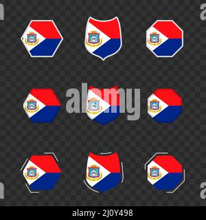 National symbols of Sint Maarten on a dark transparent background, vector flags of Sint Maarten. Vector illustration. Stock Vector