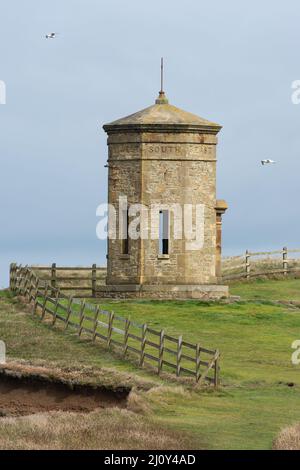 BUDE, CORNWALL, UK - AUGUST 15 : Compass Tower on the cliff top at Bude , Cornwall on August 15, 2013 Stock Photo