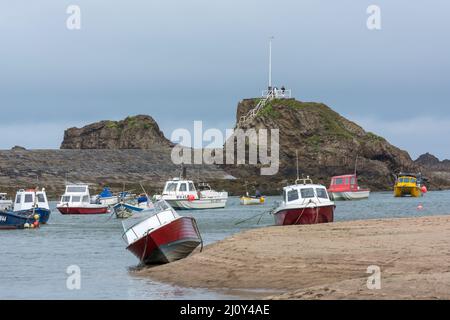Boats in the harbour at Bude Stock Photo