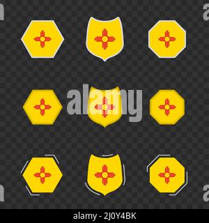National symbols of New Mexico on a dark transparent background, vector flags of New Mexico. Vector illustration. Stock Vector