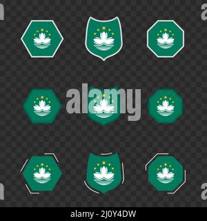 National symbols of Macau on a dark transparent background, vector flags of Macau. Vector illustration. Stock Vector