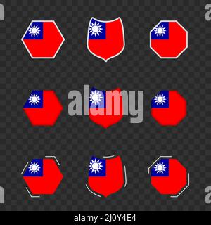 National symbols of Taiwan on a dark transparent background, vector flags of Taiwan. Vector illustration. Stock Vector