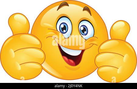 Happy emoji emoticon showing double thumbs up like Stock Vector