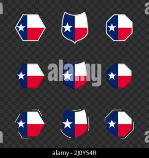 National symbols of Texas on a dark transparent background, vector flags of Texas. Vector illustration. Stock Vector