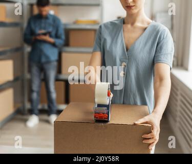 Delivery employees working together. High quality photo Stock Photo