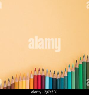 High angle view colorful pencils colored background. High quality photo Stock Photo