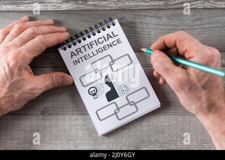 Artificial intelligence concept drawn on a notepad Stock Photo