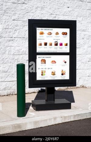 A menu for drive through ordering at a Starbucks on 35th Avenue in Astoria, Queens, New York City. Stock Photo