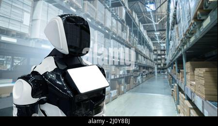 Robot works in an automatic warehouse  Stock Photo