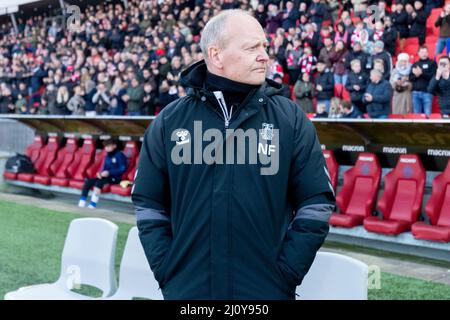 Aalborg, Denmark. 20th Mar, 2022. Head coach Niels Frederiksen of Broendby IF seen during the 3F Superliga match between Aalborg Boldklub and Broendby IF at Aalborg Portland Park in Aalborg. (Photo Credit: Gonzales Photo/Alamy Live News Stock Photo