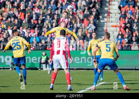 Aalborg, Denmark. 20th Mar, 2022. Jakob Ahlmann (3) of AAB seen during the 3F Superliga match between Aalborg Boldklub and Broendby IF at Aalborg Portland Park in Aalborg. (Photo Credit: Gonzales Photo/Alamy Live News Stock Photo