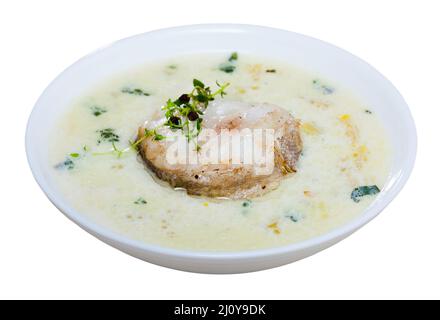 Scottish soup with smoked haddock Stock Photo