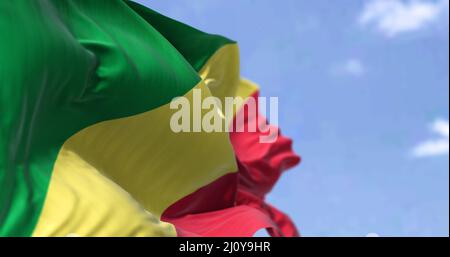 Detail of the national flag of Congo Republic waving in the wind on a clear Stock Photo