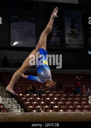 March 19, 2022: UCLA gymnast Emma Malabuyo competes during the 2022 Pac-12 Women's Gymnastics Championships. Melissa J. Perenson/CSM Stock Photo