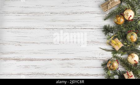 Christmas composition branches baubles. High quality photo Stock Photo