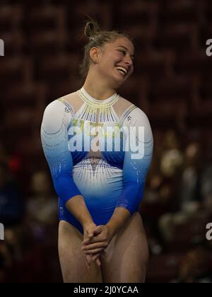 March 19, 2022: UCLA gymnast Ana Padurariu competes during the 2022 Pac-12 Women's Gymnastics Championships. Melissa J. Perenson/CSM Stock Photo