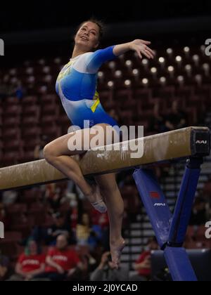 March 19, 2022: UCLA gymnast Ana Padurariu competes during the 2022 Pac-12 Women's Gymnastics Championships. Melissa J. Perenson/CSM Stock Photo