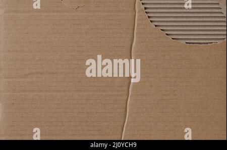Worn cardboard texture with fold and torn part Stock Photo