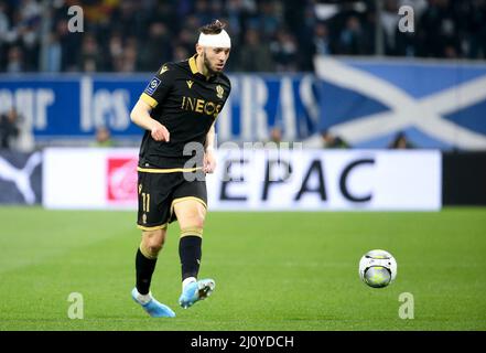 Amine Gouiri of Nice during the French championship Ligue 1 football match between Olympique de Marseille and OGC Nice on March 20, 2022 at Velodrome stadium in Marseille, France - Photo Jean Catuffe / DPPI Stock Photo