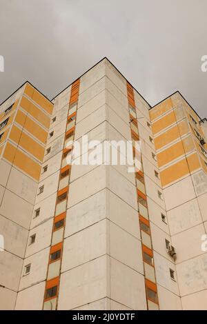 Minimalistic residential building. Apartment building at low view angle in Russia Moscow Stock Photo