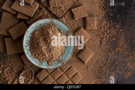 Top view chocolate with cocoa powder. High quality photo Stock Photo