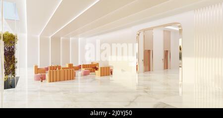Interior of modern hotel lobby area and reception desk, 3D Rendering ...