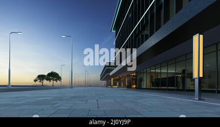 Exterior view of urban street and commercial office buildings exterior Stock Photo