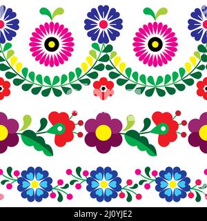 Mexican floral vector seamless pattern, floral textile or fabric print design inspired by traditional embroidery crafts from Mexico Stock Vector