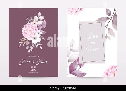 Watercolor flowers invitation template cards. Collection watercolor botanical vector suitable for Wedding Invitation, save the date, thank you, or gre Stock Vector