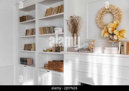 Living room interior design with bookcase. High quality photo Stock Photo