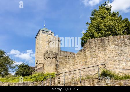 Starkenburg Castle on the Schlossberg above Heppenheim on the Bergstrasse, Hesse Stock Photo