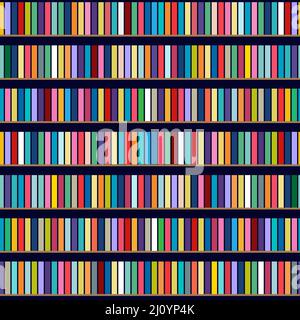 Wooden bookcase full of different books. Seamless pattern. Education library and bookstore concept. Vector illustration. Stock Vector