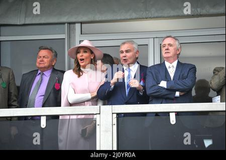 Eamonn Holmes and co presenter Isabel Webster (wearing pink)   Day 2, racing at the Cheltenham Gold Cup Festival at Cheltenham Racecourse.    Ladies d Stock Photo